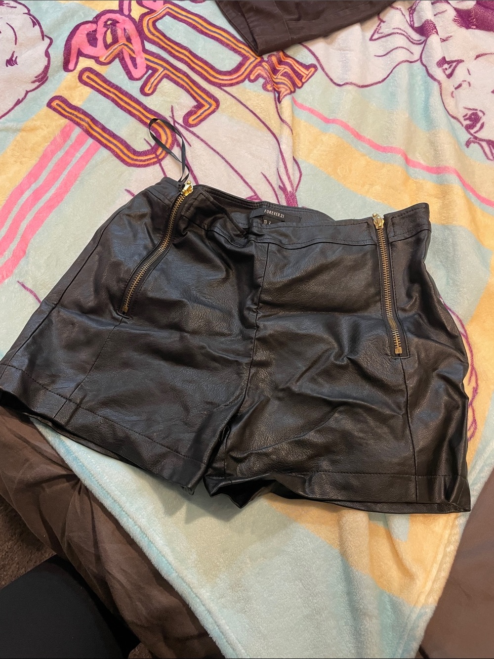 Forever 21 Black Faux Leather High-Waist Zip Pocket Shorts